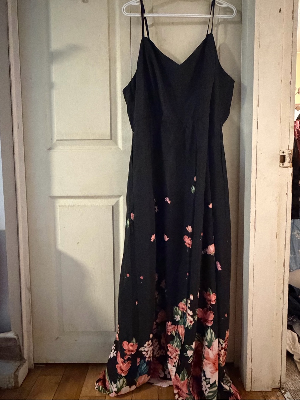 Black Floral Maxi Slip Dress with Spaghetti Straps